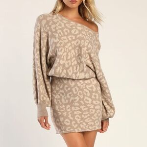 Lulus Wild For the Season Leopard Print Western Puff Sleeve Mini Sweater Dress